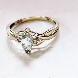 10k white gold diamond marquise faceted aquamarine ring, size 6.5/7